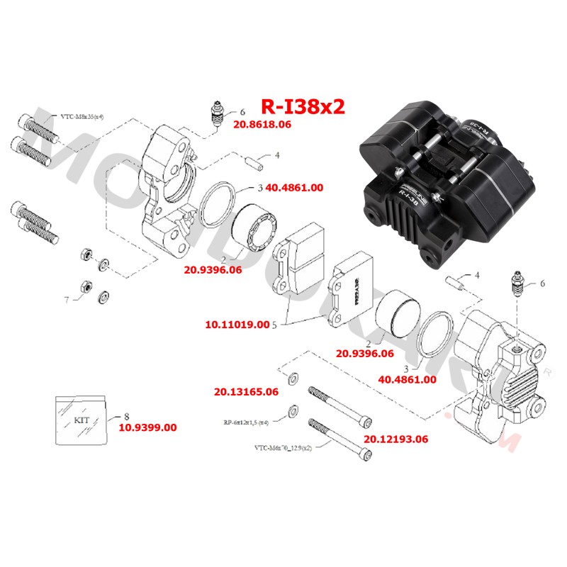 Rear Caliper Complete R I38x2 Easykart BirelArt