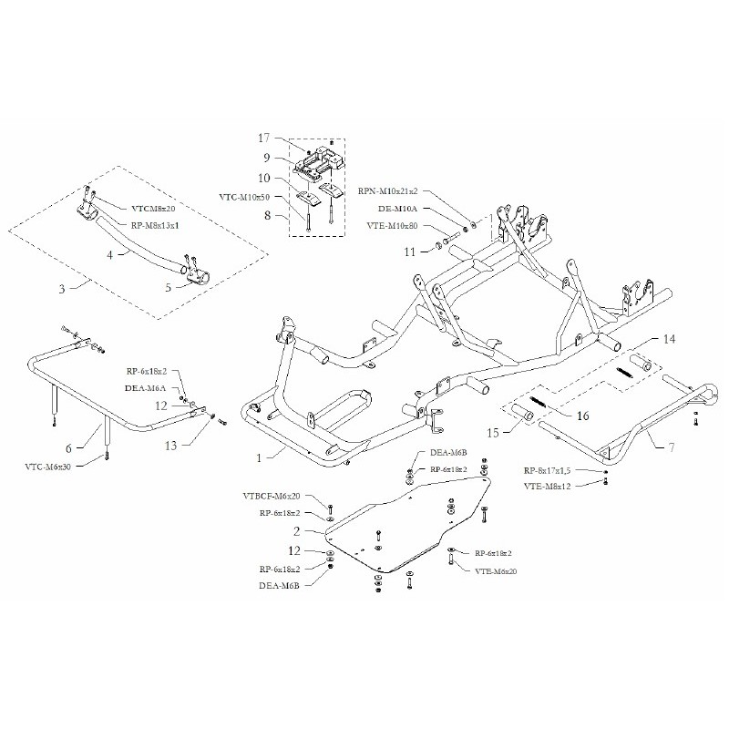 Rubbers Seitenkästen Unterstützung Kit Easykart Birel Freeline