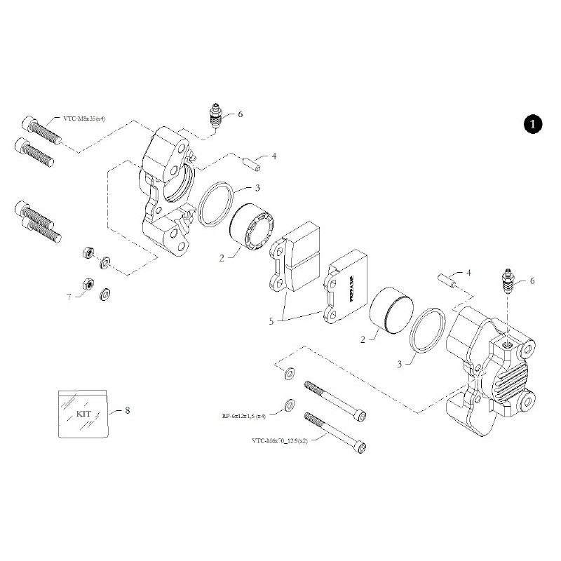 Kit Reparación Pinza Freno I38x2 BirelArt Easykart, MONDOKART