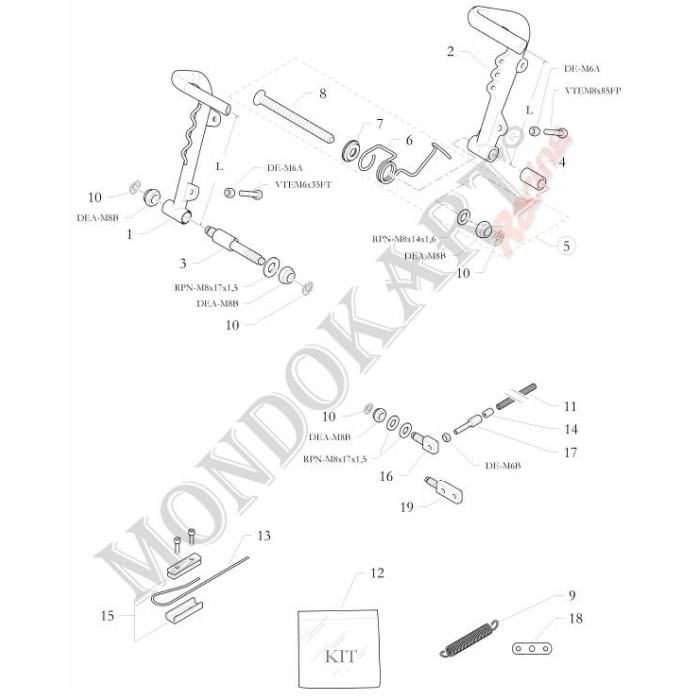 Pédale de frein droit L130 / 12 BirelArt, MONDOKART, kart, go