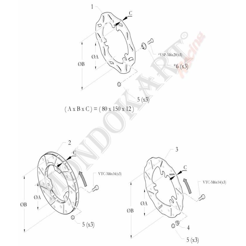 Disque frein avant fixe 80x150x12G KZ BirelArt, MONDOKART
